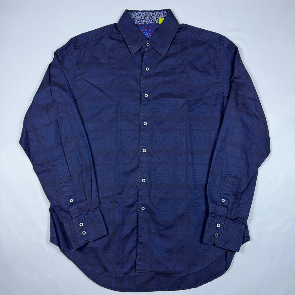 Robert Graham Button‎ Down Shirt Mens L Navy Blue Jacquard Paisley Classic Fit